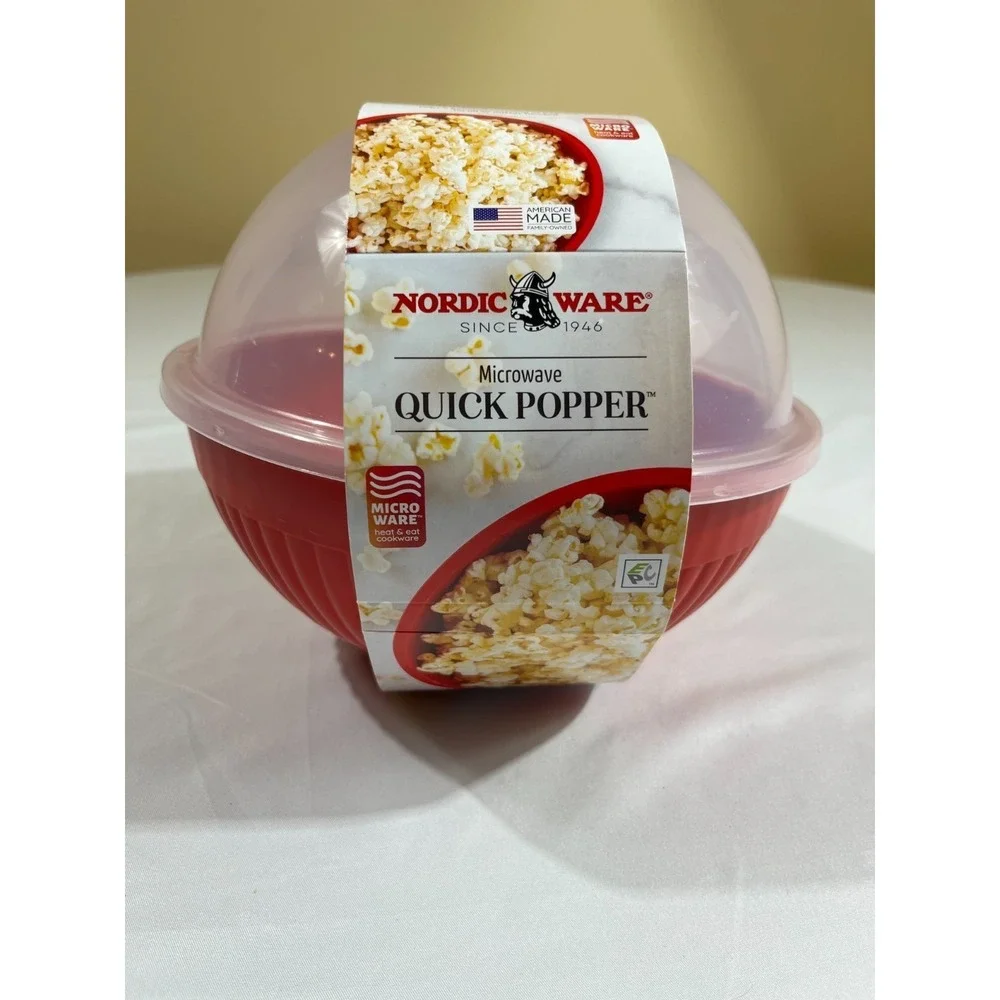 Nordic Ware Microwave Quick Popper 14 Cup Popcorn Maker Red Bowl Clear Lid